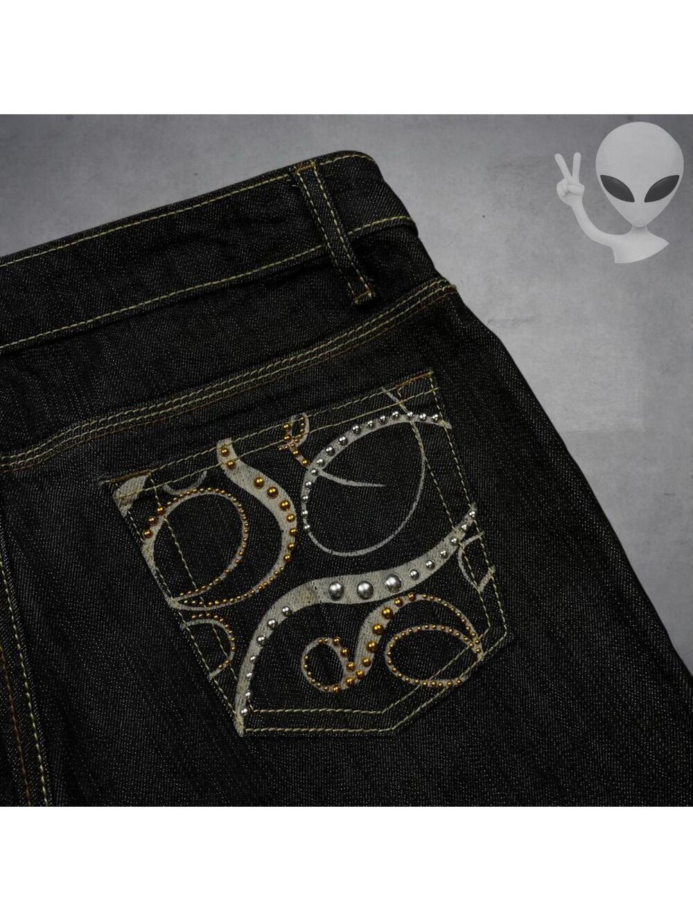 Southpole Women's Size 7 Bootcut Jeans Dark Wash Rhinestone Beaded Y2K McBling - Picture 8 of 8